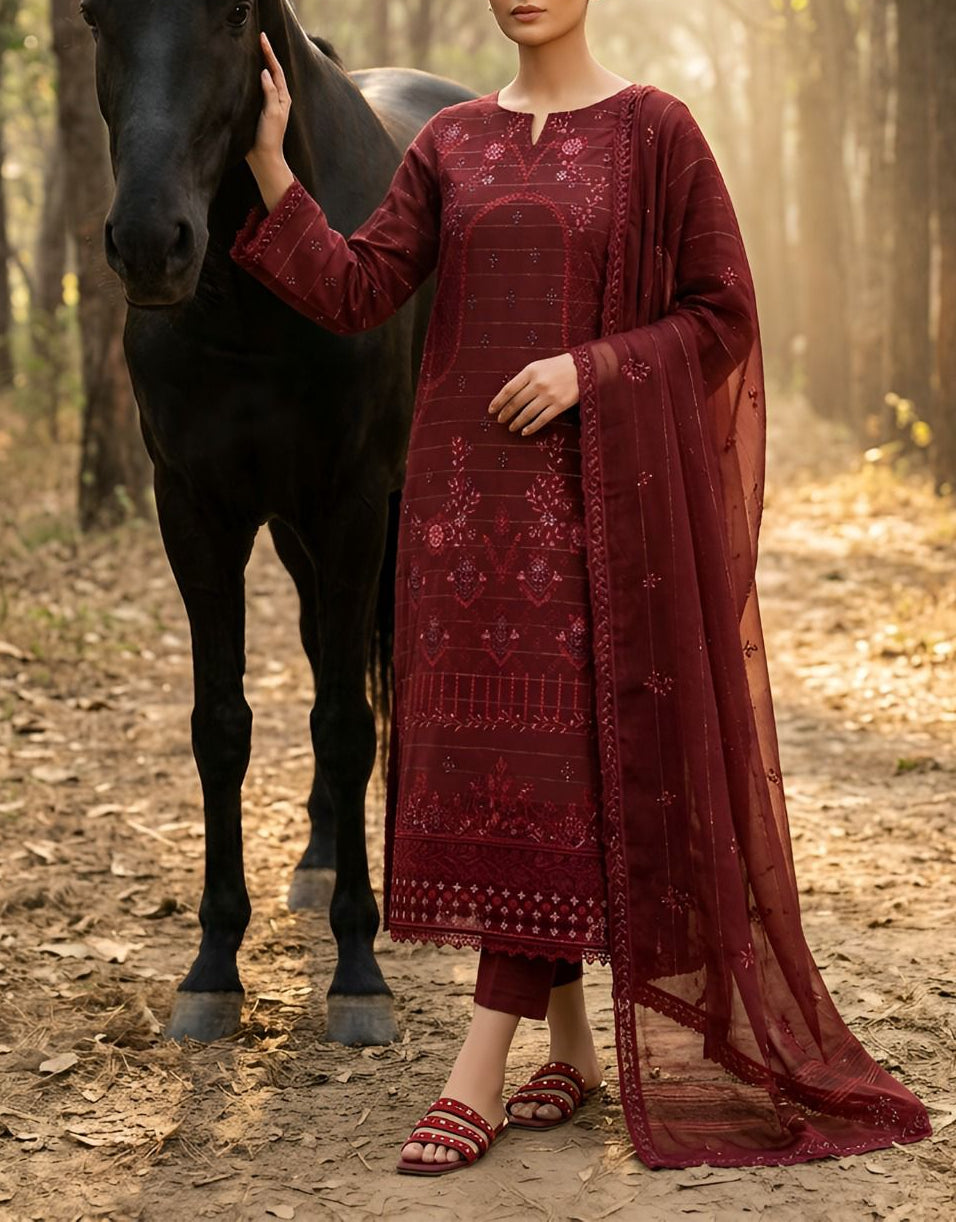 Embroidered Bana Dora Lawn 3-Piece