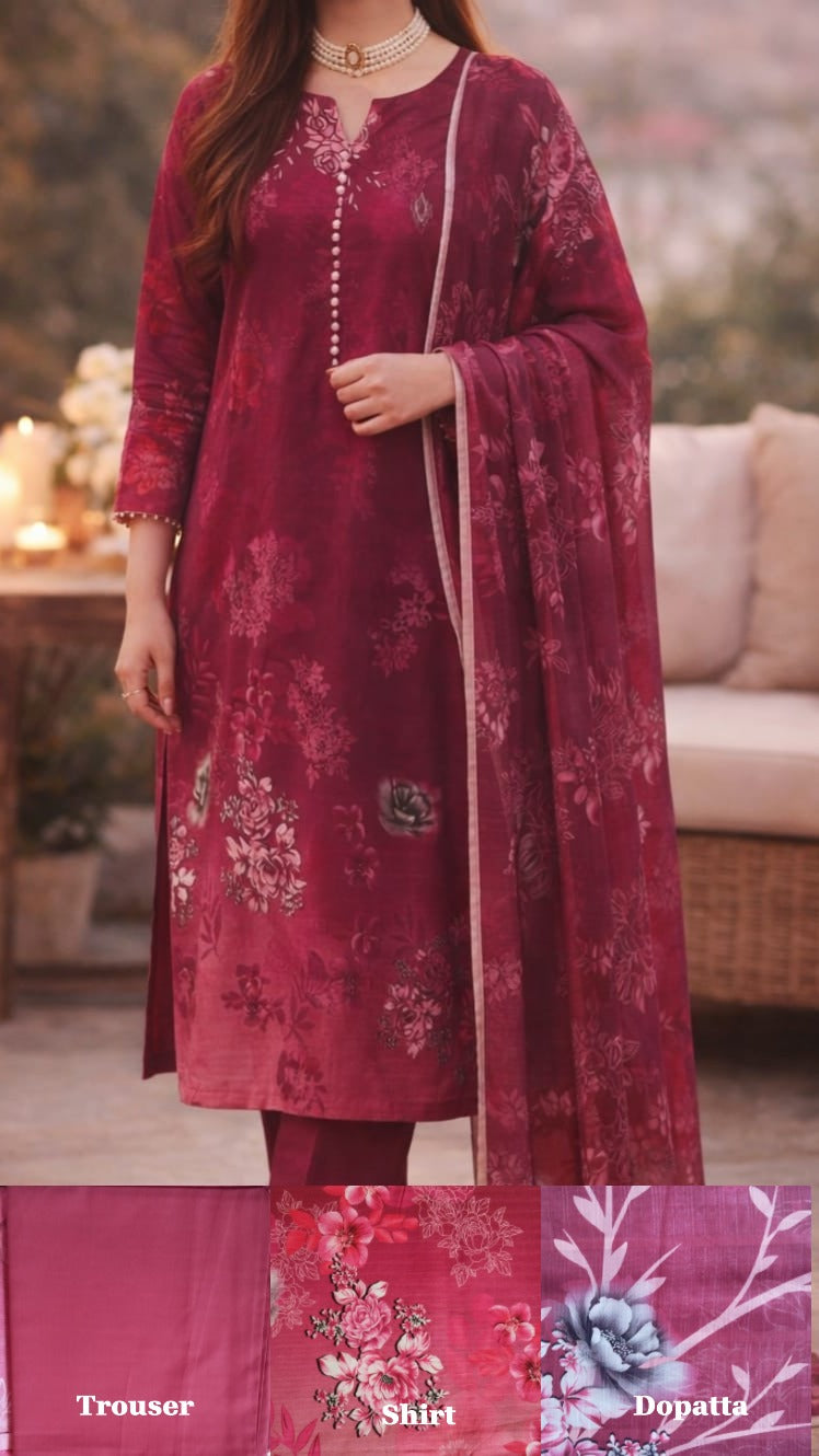 Digital Printed Bana Dora Lawn 3-Piece