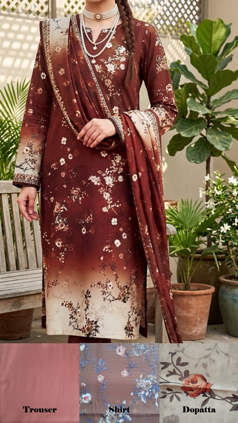 Digital Printed Bana Dora Lawn 3-Piece